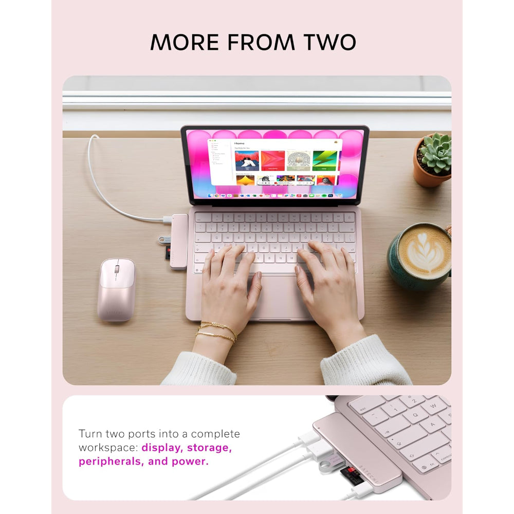 Satechi USB-C Snap Hub, 6-in-1 USB-C Hub for MacBook Neo, MacBook Air & Pro, 4K HDMI, 45W PD Charging, USB-A & USB-C 5Gbps, SD & MicroSD Card Readers, Aluminum, Compact Design, Blush
