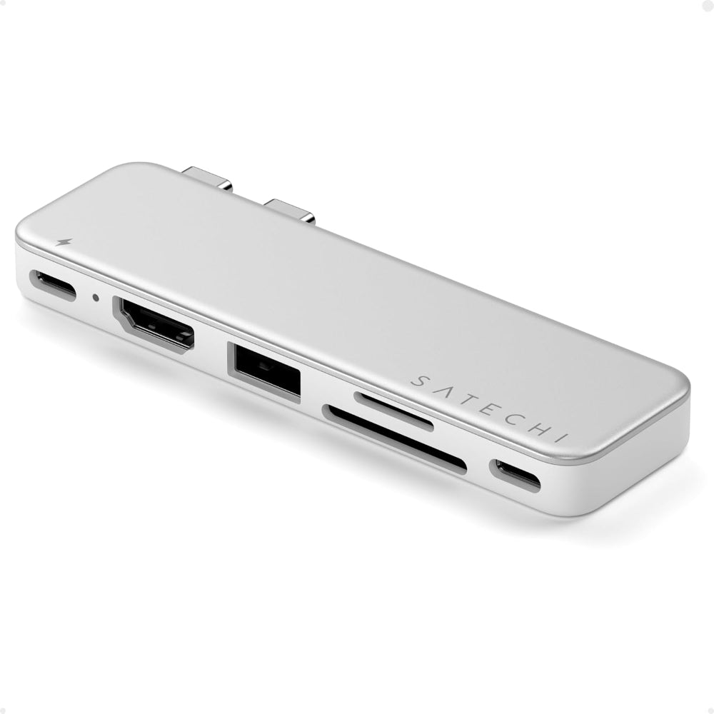 Satechi USB-C Snap Hub, 6-in-1 USB-C Hub for MacBook Neo, MacBook Air & Pro, 4K HDMI, 45W PD Charging, USB-A & USB-C 5Gbps, SD & MicroSD Card Readers, Aluminum, Compact Design, Silver