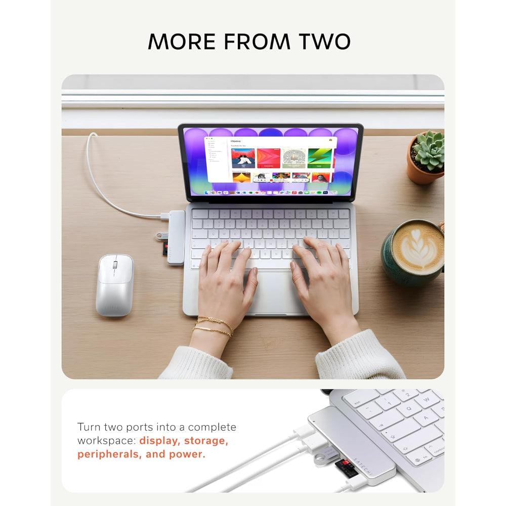 Satechi USB-C Snap Hub, 6-in-1 USB-C Hub for MacBook Neo, MacBook Air & Pro, 4K HDMI, 45W PD Charging, USB-A & USB-C 5Gbps, SD & MicroSD Card Readers, Aluminum, Compact Design, Silver