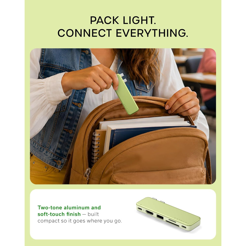 Satechi USB-C Snap Hub, 6-in-1 USB-C Hub for MacBook Neo, MacBook Air & Pro, 4K HDMI, 45W PD Charging, USB-A & USB-C 5Gbps, SD & MicroSD Card Readers, Aluminum, Compact Design, Citrus