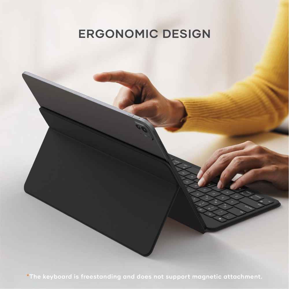 Satechi OntheGo Bluetooth Keyboard with Adjustable Stand, Connect up 3 Devices, USB C Rechargeable Battery, Compact and Portable Keyboard for iPad, Tablet – English - Black