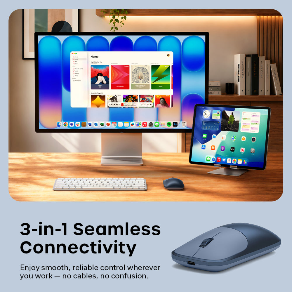 Satechi Slim EX Wireless Mouse, Bluetooth 5.3 & 2.4GHz USB-C Wireless Mouse, Quiet Clicks, Precision Scroll Wheel, USB-C Rechargeable, Aluminum, Compatible with Mac, Windows, iPad & iPhone, Indigo