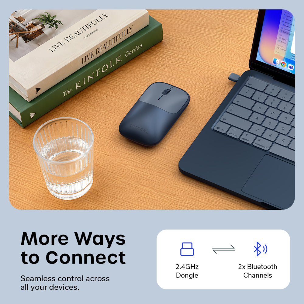 Satechi Slim EX Wireless Mouse, Bluetooth 5.3 & 2.4GHz USB-C Wireless Mouse, Quiet Clicks, Precision Scroll Wheel, USB-C Rechargeable, Aluminum, Compatible with Mac, Windows, iPad & iPhone, Indigo