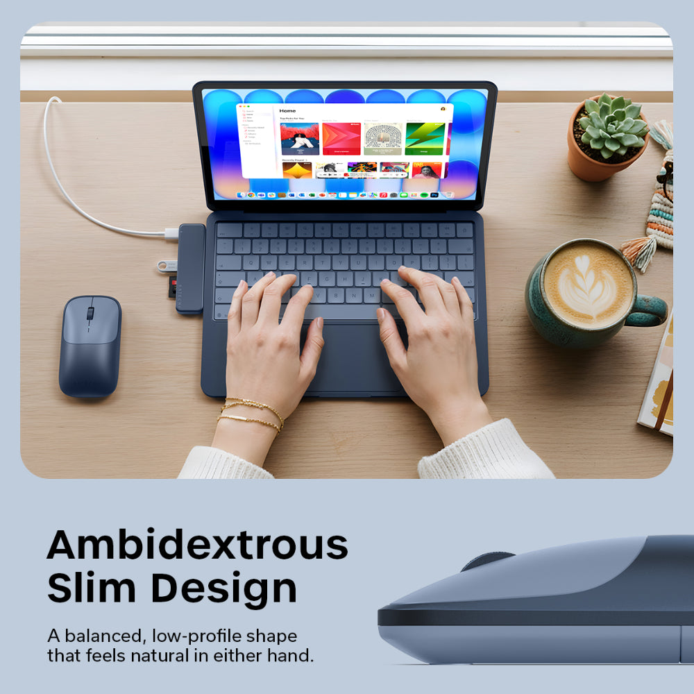 Satechi Slim EX Wireless Mouse, Bluetooth 5.3 & 2.4GHz USB-C Wireless Mouse, Quiet Clicks, Precision Scroll Wheel, USB-C Rechargeable, Aluminum, Compatible with Mac, Windows, iPad & iPhone, Indigo