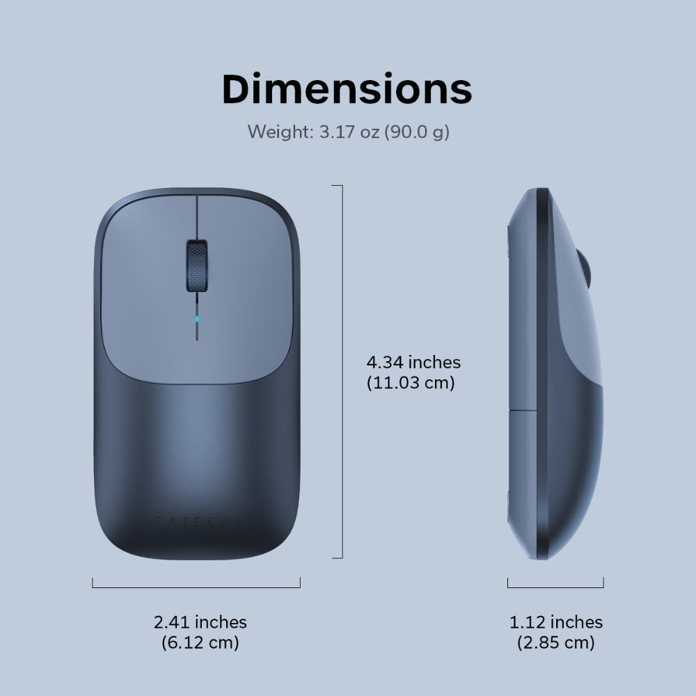 Satechi Slim EX Wireless Mouse, Bluetooth 5.3 & 2.4GHz USB-C Wireless Mouse, Quiet Clicks, Precision Scroll Wheel, USB-C Rechargeable, Aluminum, Compatible with Mac, Windows, iPad & iPhone, Indigo