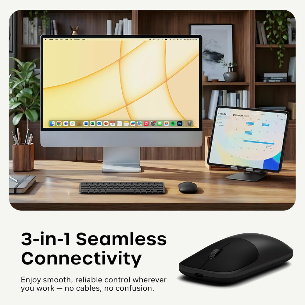 Satechi Slim EX Wireless Mouse, Bluetooth 5.3 & 2.4GHz USB-C Wireless Mouse, Quiet Clicks, Precision Scroll Wheel, USB-C Rechargeable, Aluminum, Compatible with Mac, Windows, iPad & iPhone, Space Black