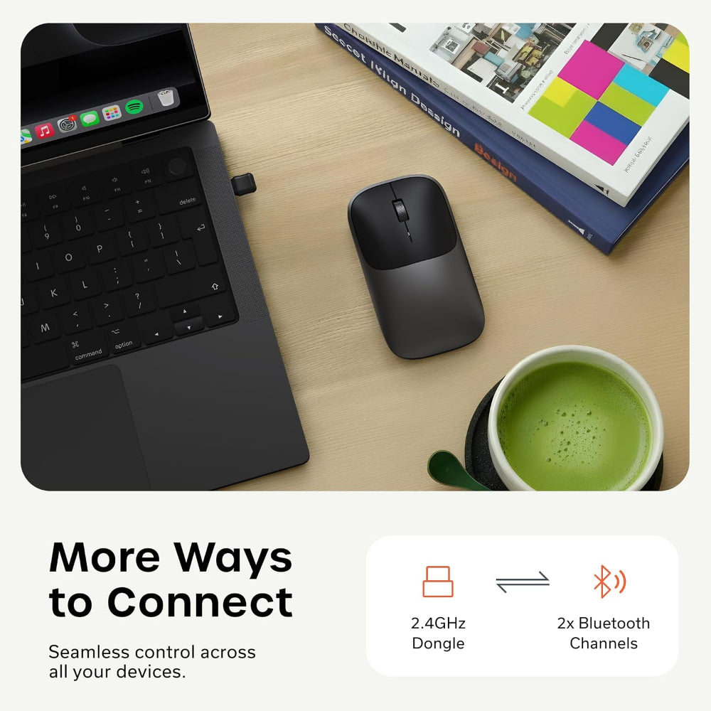 Satechi Slim EX Wireless Mouse, Bluetooth 5.3 & 2.4GHz USB-C Wireless Mouse, Quiet Clicks, Precision Scroll Wheel, USB-C Rechargeable, Aluminum, Compatible with Mac, Windows, iPad & iPhone, Space Black