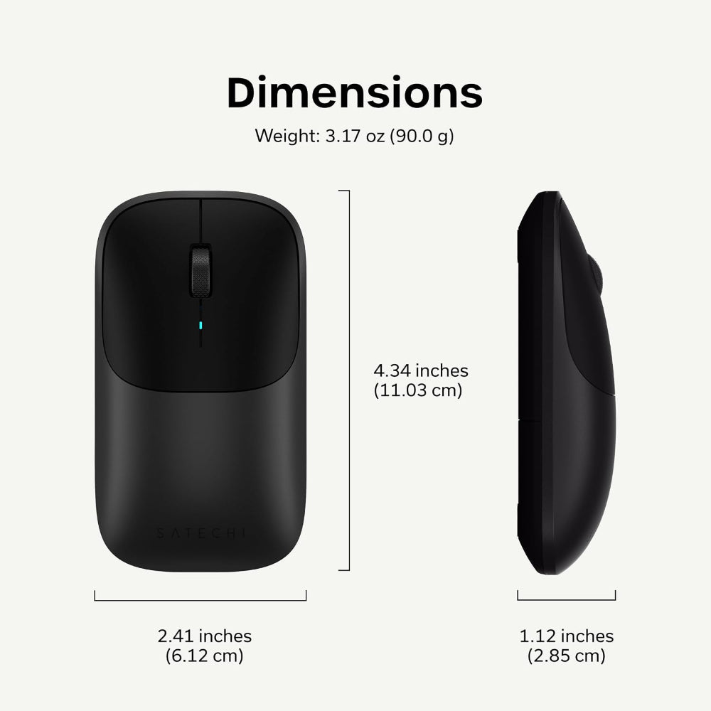 Satechi Slim EX Wireless Mouse, Bluetooth 5.3 & 2.4GHz USB-C Wireless Mouse, Quiet Clicks, Precision Scroll Wheel, USB-C Rechargeable, Aluminum, Compatible with Mac, Windows, iPad & iPhone, Space Black