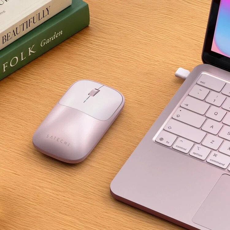 Satechi Slim EX Wireless Mouse, Bluetooth 5.3 & 2.4GHz USB-C Wireless Mouse, Quiet Clicks, Precision Scroll Wheel, USB-C Rechargeable, Aluminum, Compatible with Mac, Windows, iPad & iPhone, Blush