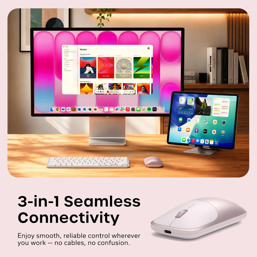 Satechi Slim EX Wireless Mouse, Bluetooth 5.3 & 2.4GHz USB-C Wireless Mouse, Quiet Clicks, Precision Scroll Wheel, USB-C Rechargeable, Aluminum, Compatible with Mac, Windows, iPad & iPhone, Blush