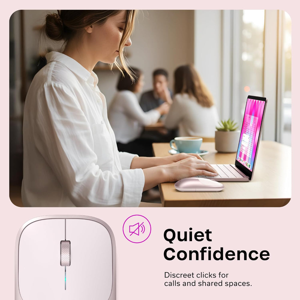 Satechi Slim EX Wireless Mouse, Bluetooth 5.3 & 2.4GHz USB-C Wireless Mouse, Quiet Clicks, Precision Scroll Wheel, USB-C Rechargeable, Aluminum, Compatible with Mac, Windows, iPad & iPhone, Blush