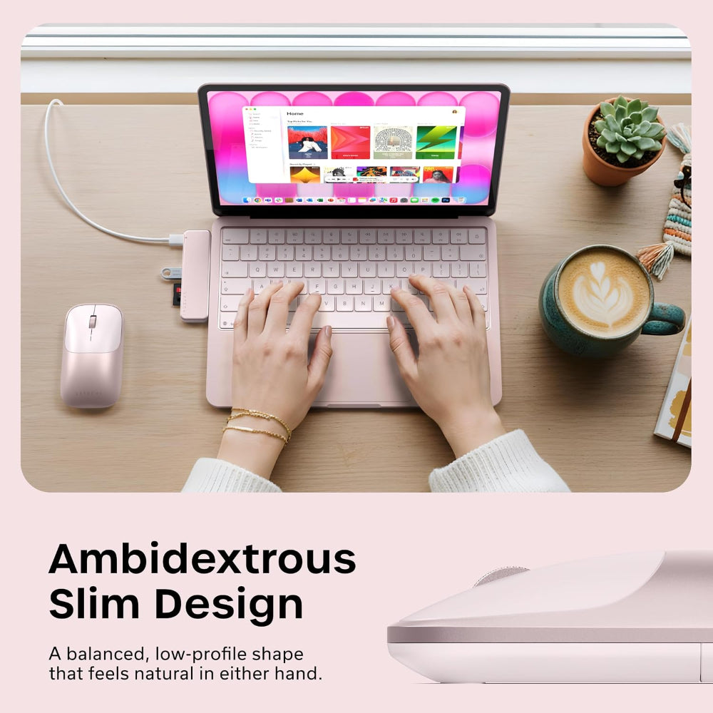 Satechi Slim EX Wireless Mouse, Bluetooth 5.3 & 2.4GHz USB-C Wireless Mouse, Quiet Clicks, Precision Scroll Wheel, USB-C Rechargeable, Aluminum, Compatible with Mac, Windows, iPad & iPhone, Blush