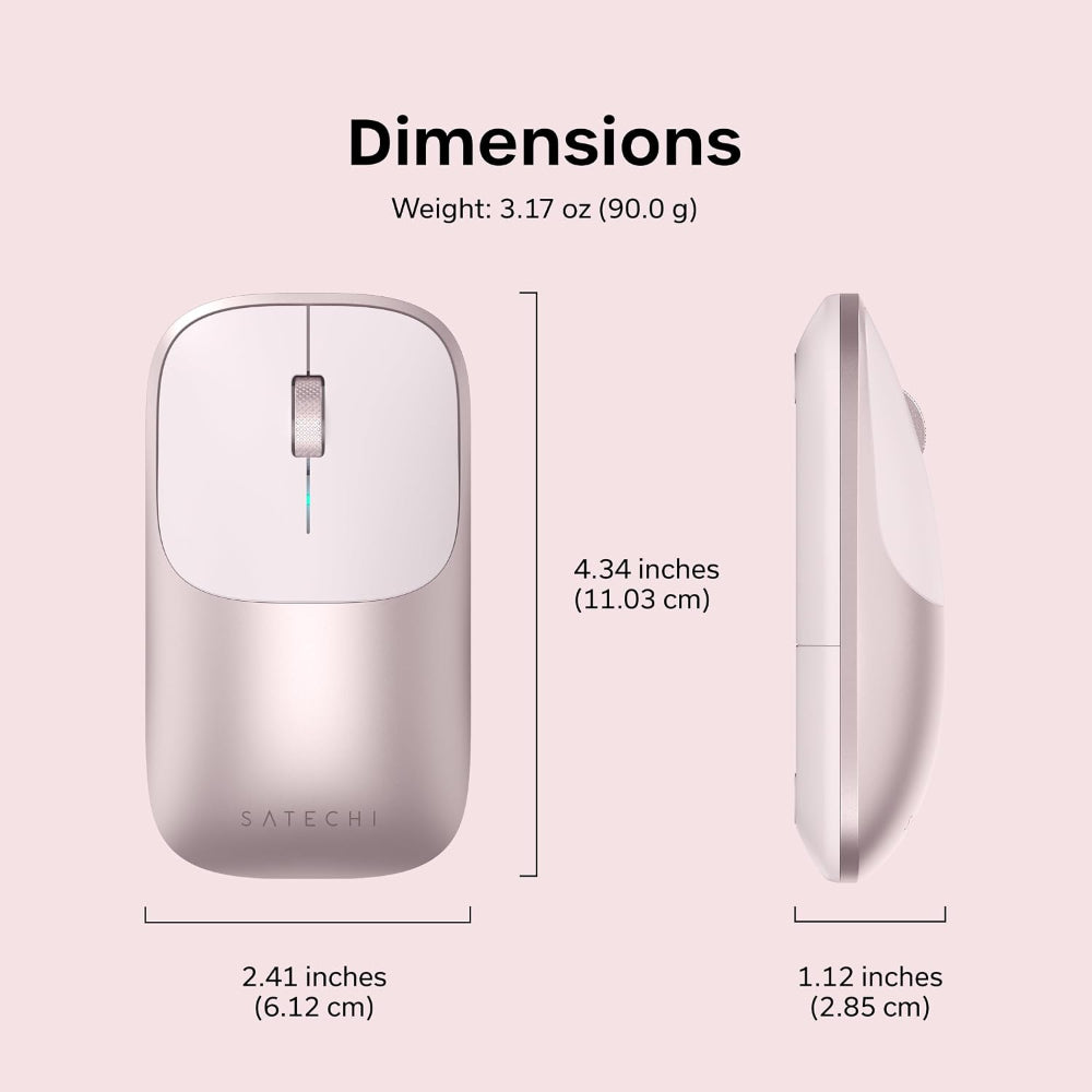 Satechi Slim EX Wireless Mouse, Bluetooth 5.3 & 2.4GHz USB-C Wireless Mouse, Quiet Clicks, Precision Scroll Wheel, USB-C Rechargeable, Aluminum, Compatible with Mac, Windows, iPad & iPhone, Blush