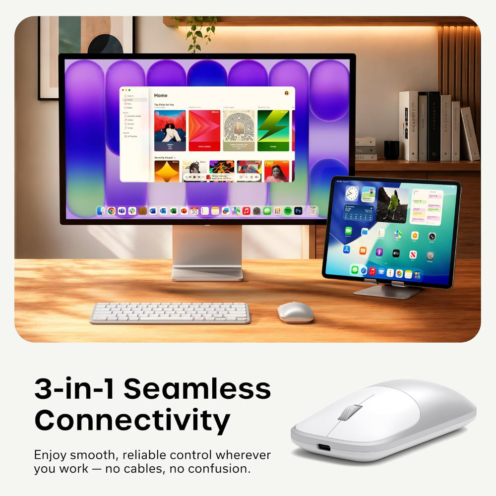 Satechi Slim EX Wireless Mouse, Bluetooth 5.3 & 2.4GHz USB-C Wireless Mouse, Quiet Clicks, Precision Scroll Wheel, USB-C Rechargeable, Aluminum, Compatible with Mac, Windows, iPad & iPhone, Silver