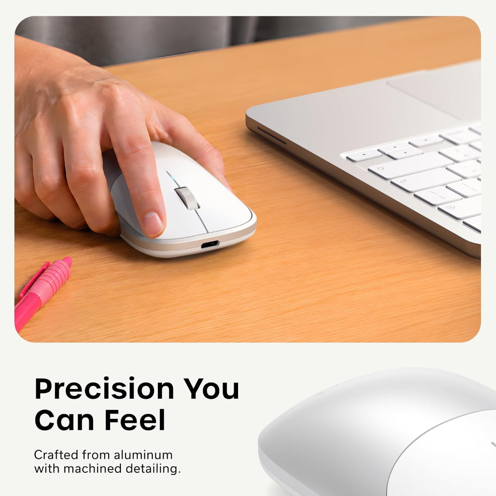 Satechi Slim EX Wireless Mouse, Bluetooth 5.3 & 2.4GHz USB-C Wireless Mouse, Quiet Clicks, Precision Scroll Wheel, USB-C Rechargeable, Aluminum, Compatible with Mac, Windows, iPad & iPhone, Silver