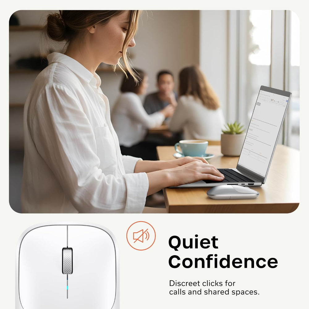 Satechi Slim EX Wireless Mouse, Bluetooth 5.3 & 2.4GHz USB-C Wireless Mouse, Quiet Clicks, Precision Scroll Wheel, USB-C Rechargeable, Aluminum, Compatible with Mac, Windows, iPad & iPhone, Silver