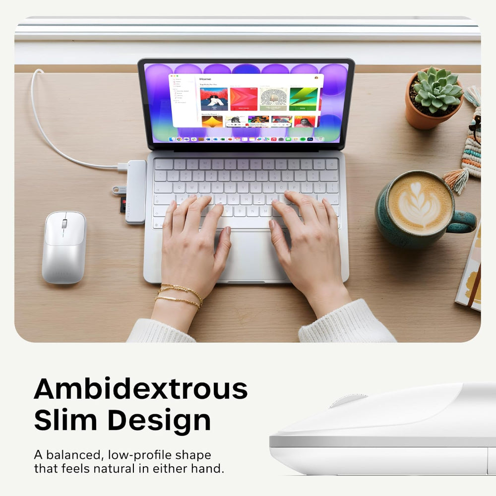 Satechi Slim EX Wireless Mouse, Bluetooth 5.3 & 2.4GHz USB-C Wireless Mouse, Quiet Clicks, Precision Scroll Wheel, USB-C Rechargeable, Aluminum, Compatible with Mac, Windows, iPad & iPhone, Silver