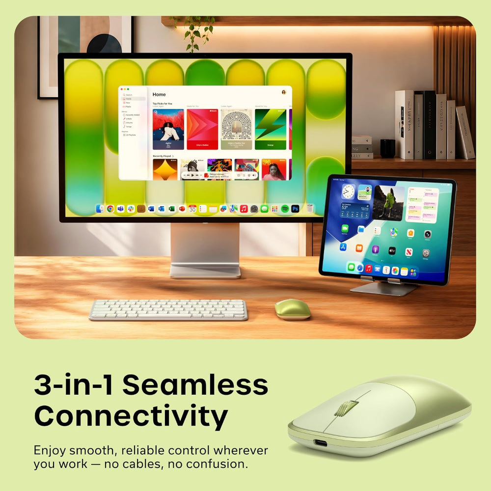 Satechi Slim EX Wireless Mouse, Bluetooth 5.3 & 2.4GHz USB-C Wireless Mouse, Quiet Clicks, Precision Scroll Wheel, USB-C Rechargeable, Aluminum, Compatible with Mac, Windows, iPad & iPhone, Citrus