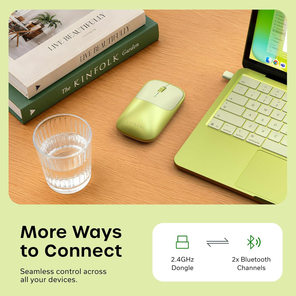 Satechi Slim EX Wireless Mouse, Bluetooth 5.3 & 2.4GHz USB-C Wireless Mouse, Quiet Clicks, Precision Scroll Wheel, USB-C Rechargeable, Aluminum, Compatible with Mac, Windows, iPad & iPhone, Citrus