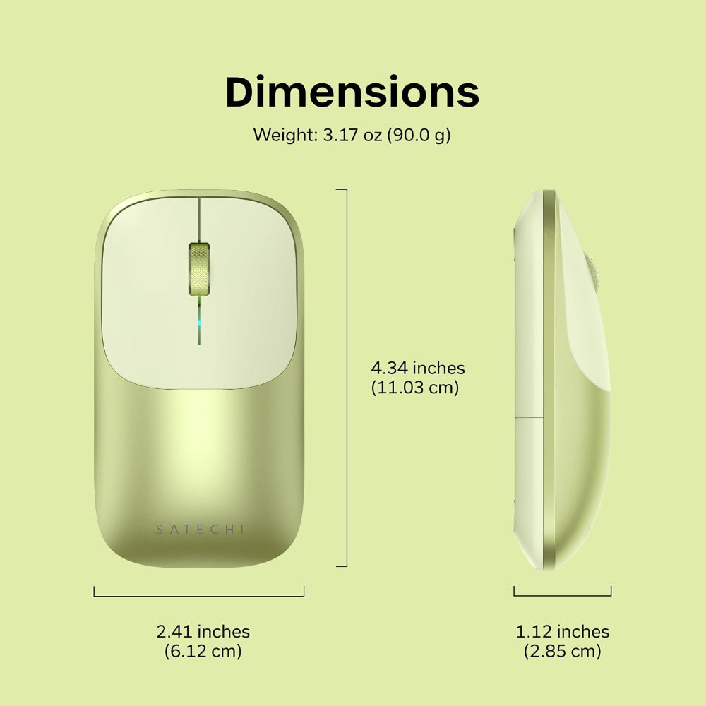 Satechi Slim EX Wireless Mouse, Bluetooth 5.3 & 2.4GHz USB-C Wireless Mouse, Quiet Clicks, Precision Scroll Wheel, USB-C Rechargeable, Aluminum, Compatible with Mac, Windows, iPad & iPhone, Citrus