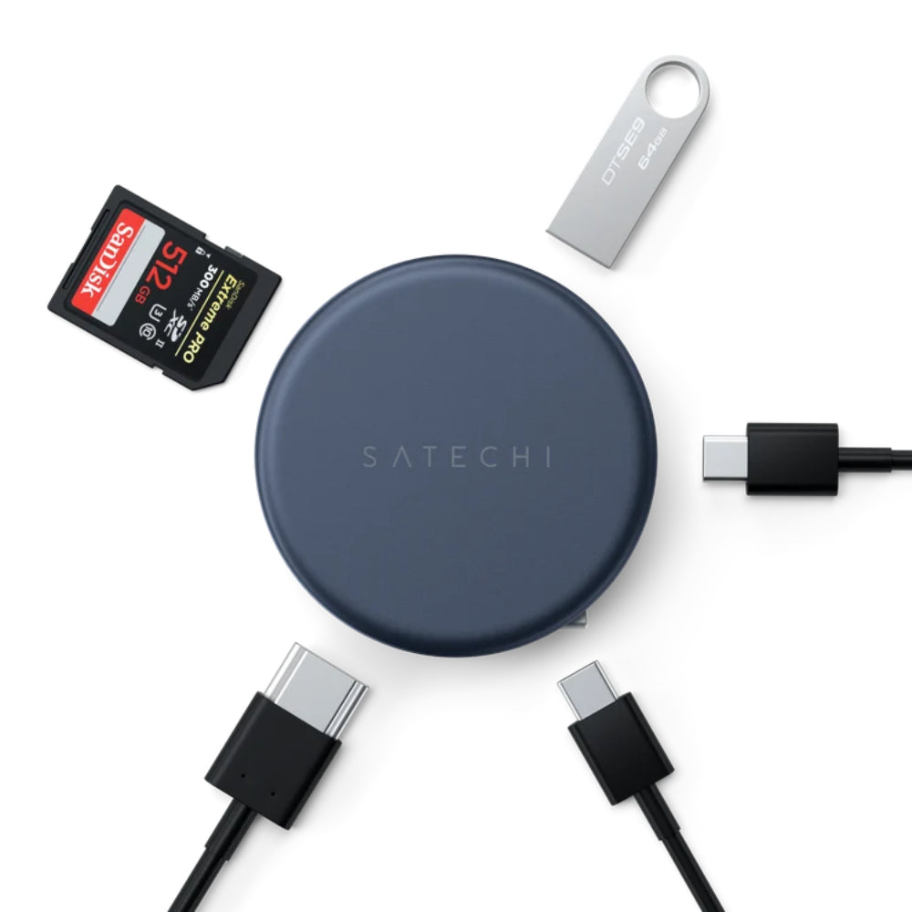 Satechi OntheGo 5-in-1 Multiport Adapter, USB-C Hub for MacBook Neo, MacBook Air & Pro, 4K HDMI, 60W PD Charging, 5Gbps USB-C & USB-A, UHS-I SD Card Reader, Magnetic Mount, Indigo