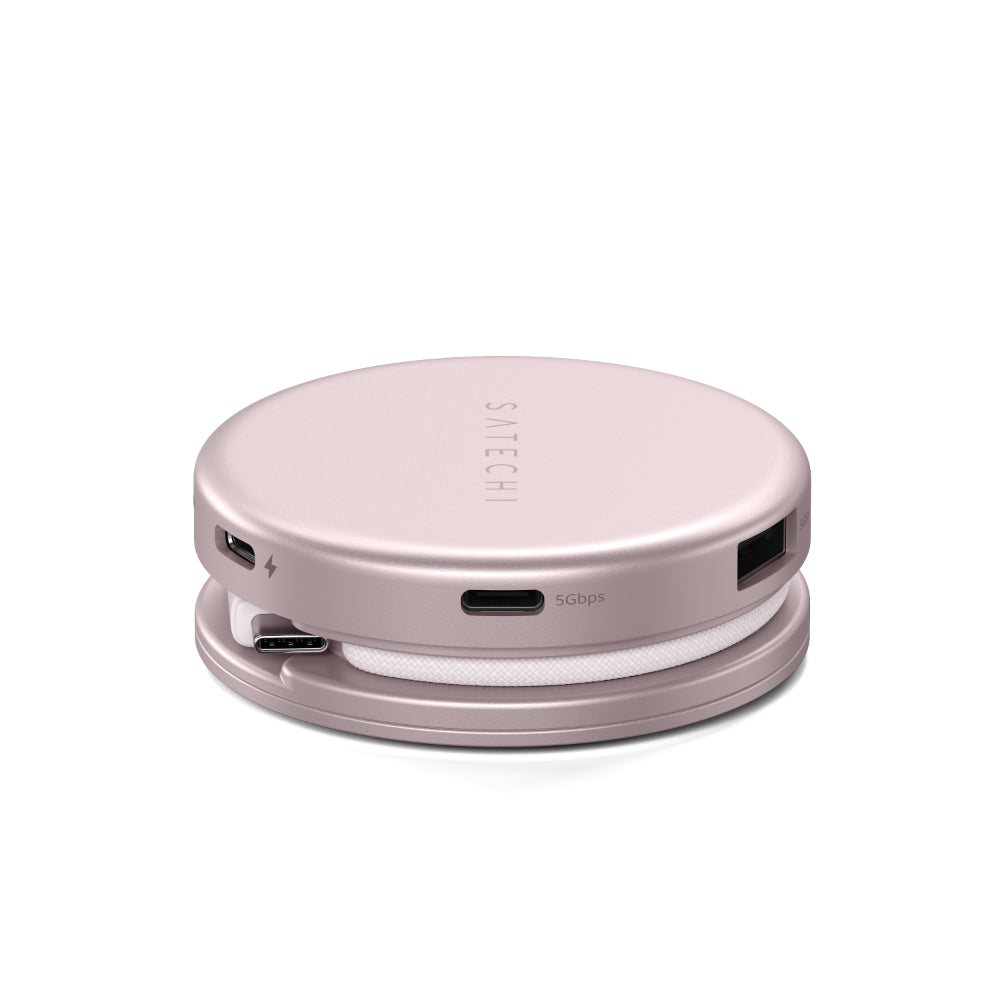 Satechi OntheGo 5-in-1 Multiport Adapter, USB-C Hub for MacBook Neo, MacBook Air & Pro, 4K HDMI, 60W PD Charging, 5Gbps USB-C & USB-A, UHS-I SD Card Reader, Magnetic Mount, Blush