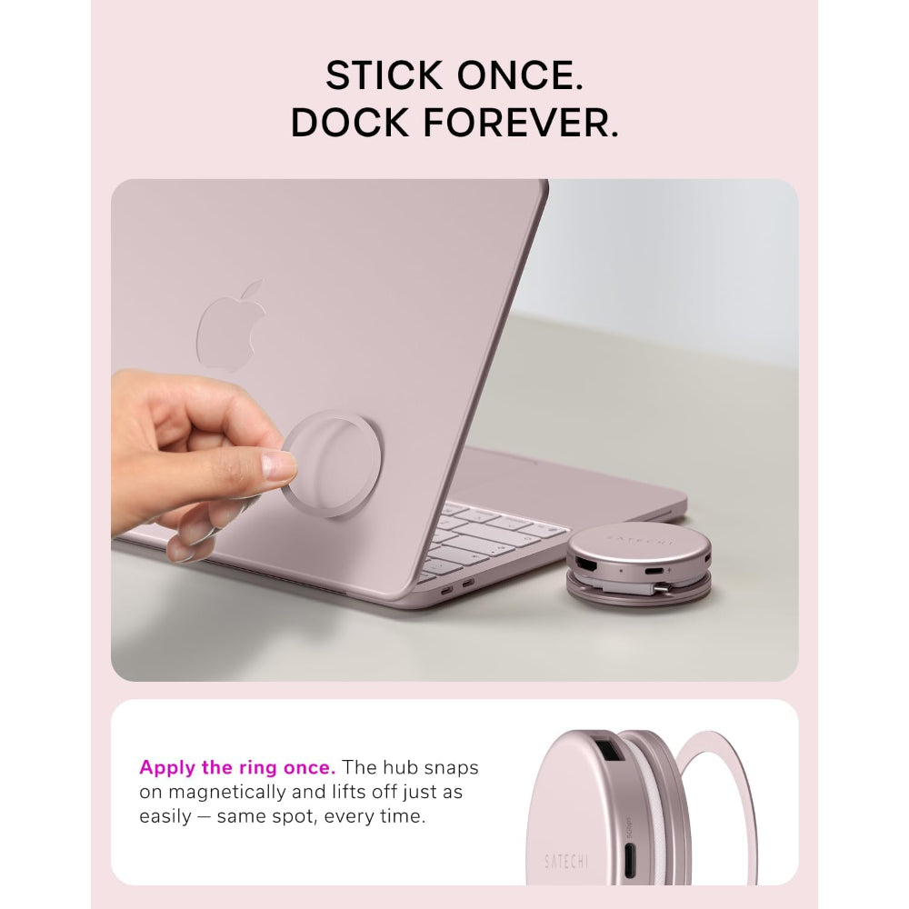 Satechi OntheGo 5-in-1 Multiport Adapter, USB-C Hub for MacBook Neo, MacBook Air & Pro, 4K HDMI, 60W PD Charging, 5Gbps USB-C & USB-A, UHS-I SD Card Reader, Magnetic Mount, Blush