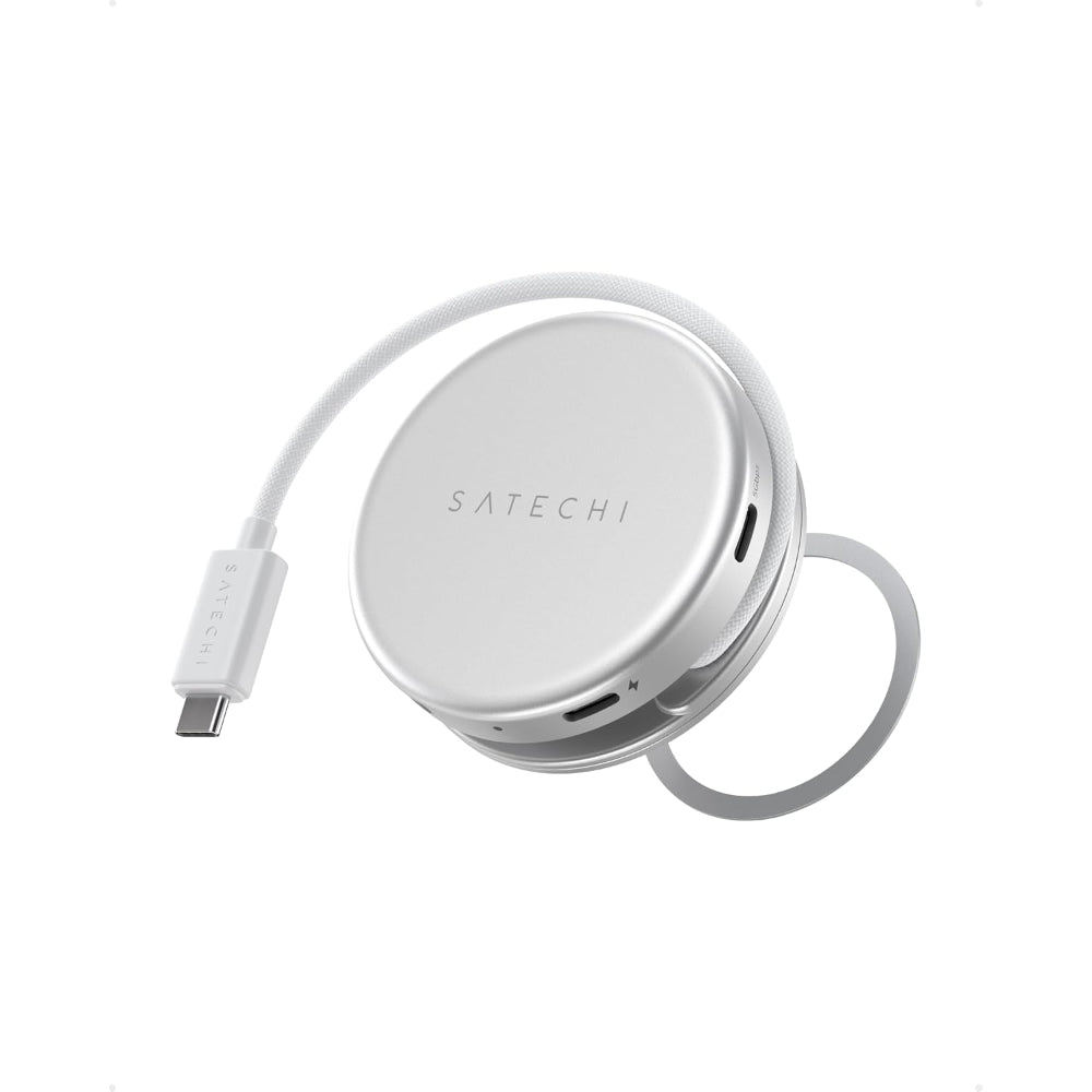 Satechi OntheGo 5-in-1 Multiport Adapter, USB-C Hub for MacBook Neo, MacBook Air & Pro, 4K HDMI, 60W PD Charging, 5Gbps USB-C & USB-A, UHS-I SD Card Reader, Magnetic Mount, Silver