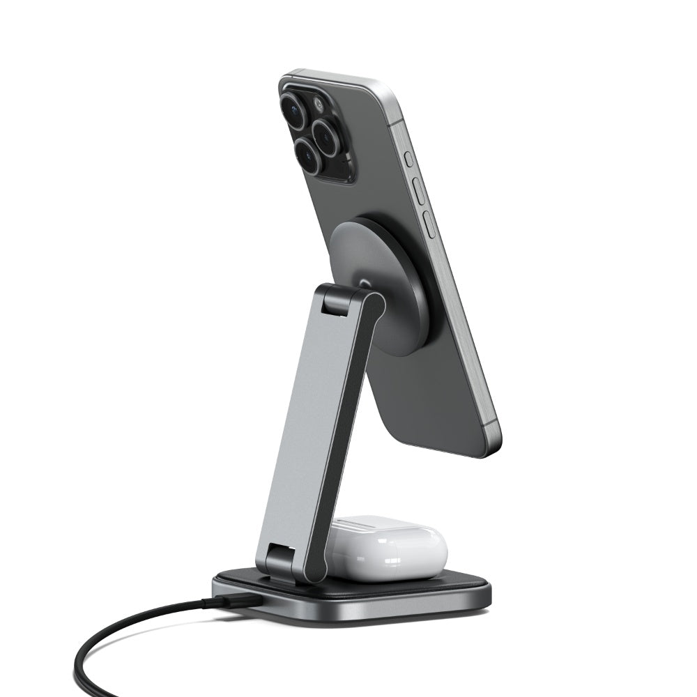 SATECHI 2-in-1 Foldable Qi2 Wireless Charging Stand - Grey