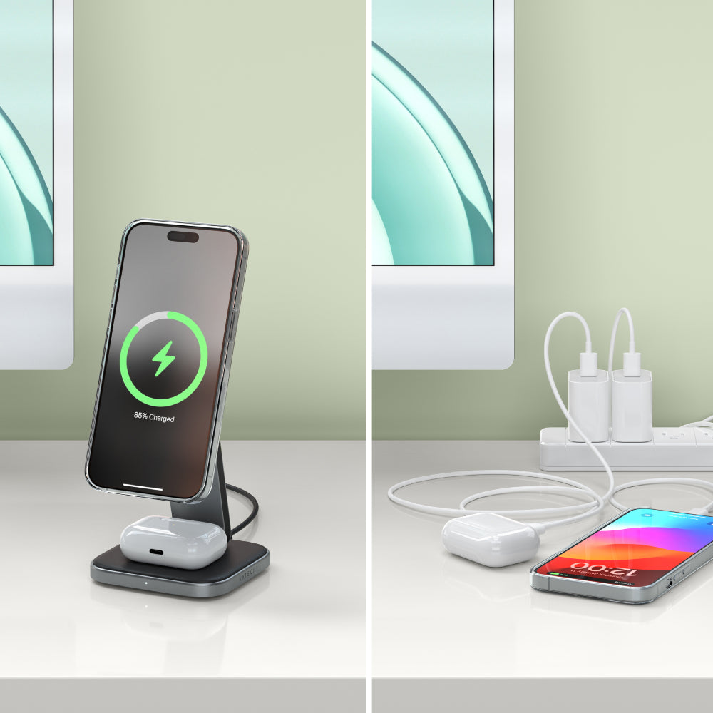 SATECHI 2-in-1 Foldable Qi2 Wireless Charging Stand - Grey