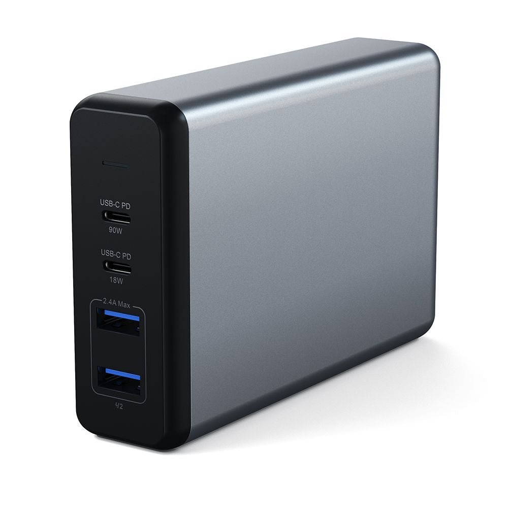 شاحن مكتبي من ساتيتشي بقوة 108 واط، يدعم الشحن السريع من النوع C (منفذان USB-C ومنفذان USB-A) - رمادي فلكي