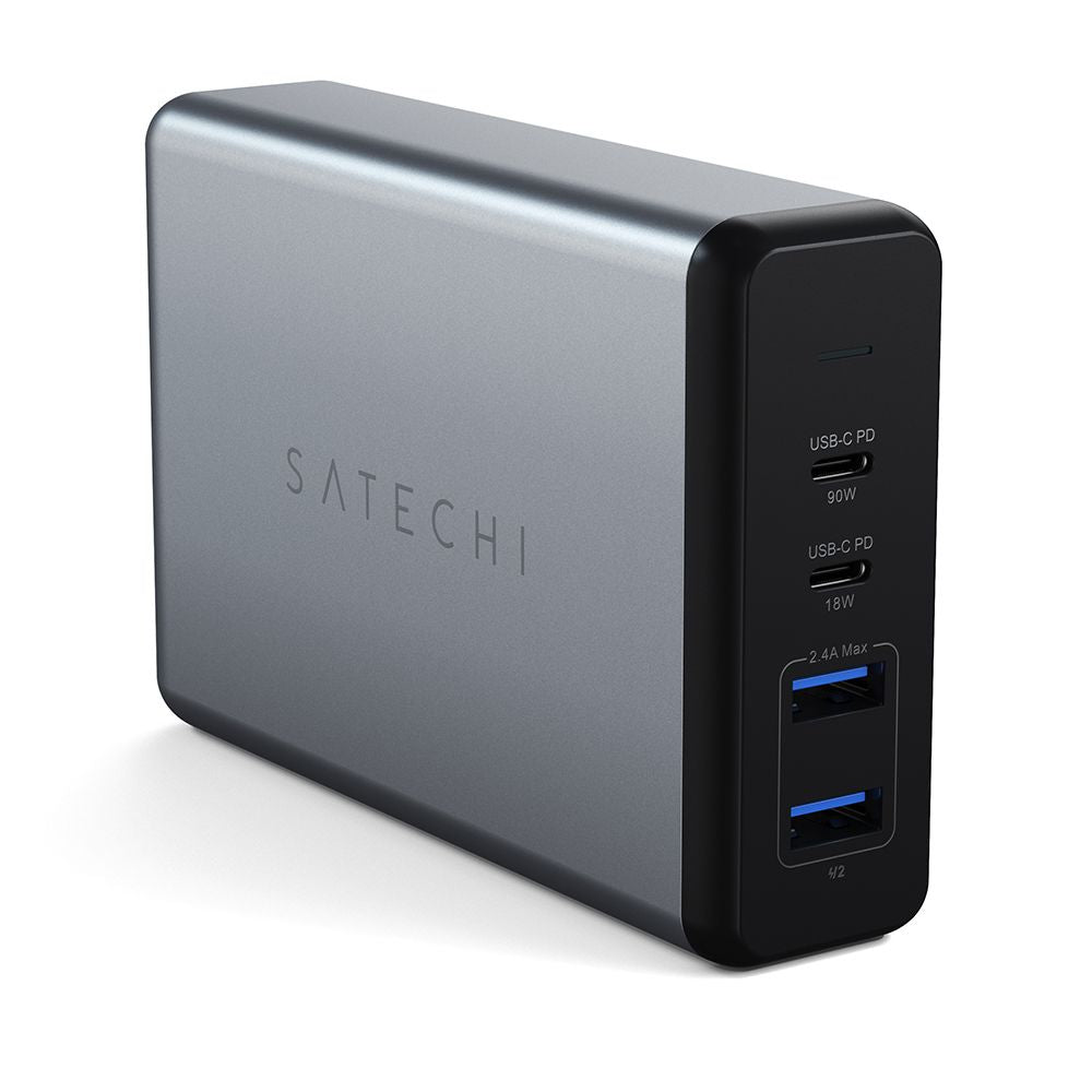 شاحن مكتبي من ساتيتشي بقوة 108 واط، يدعم الشحن السريع من النوع C (منفذان USB-C ومنفذان USB-A) - رمادي فلكي