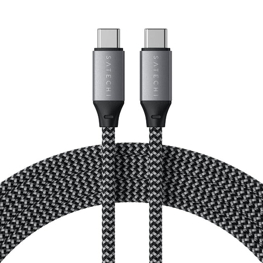 كابل شحن مضفر من SATECHI، من USB-C إلى USB-C، بقوة 100 واط، بطول مترين - رمادي 