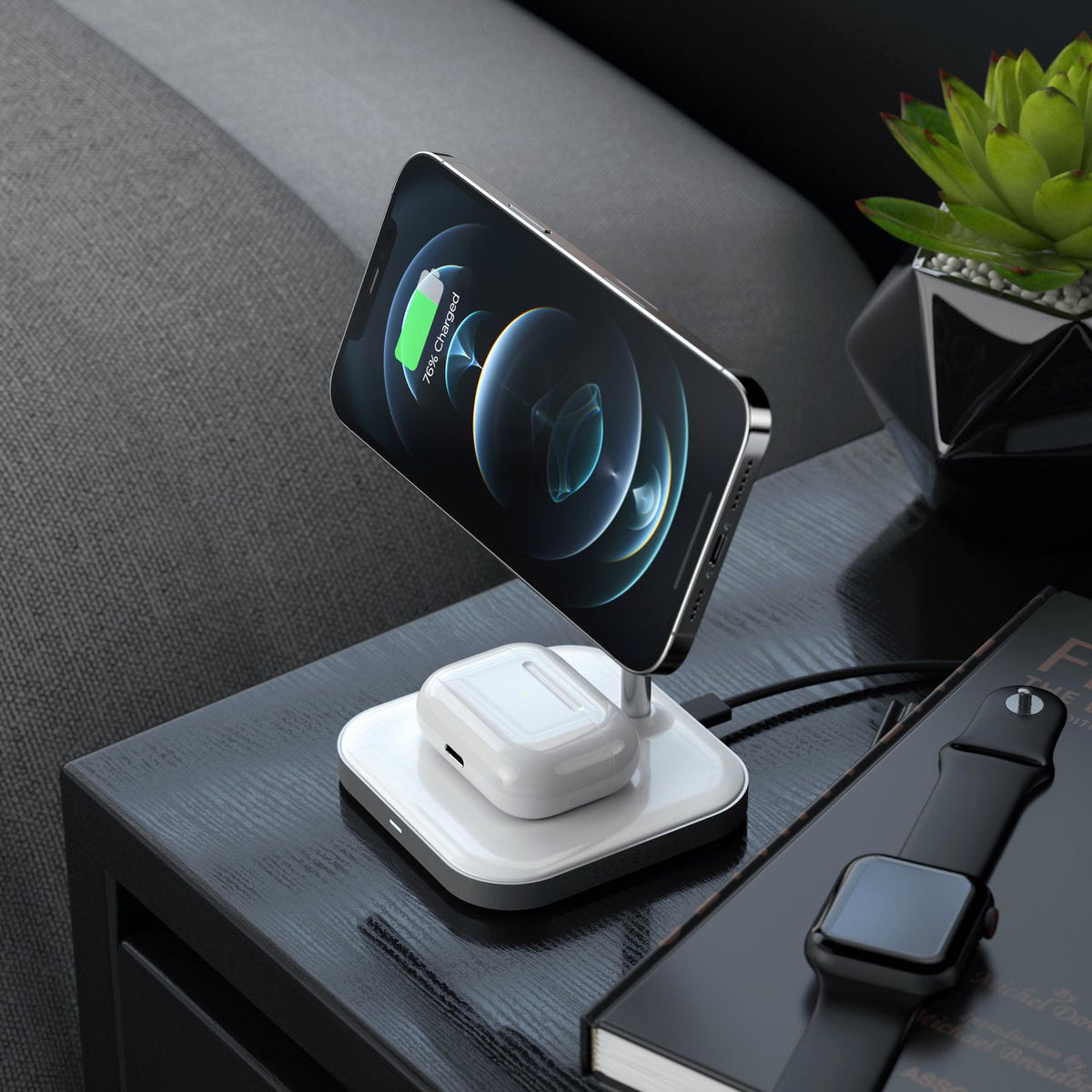 [OPEN BOX] SATECHI 2-in-1 Magnetic Wirelesss Charger Stand - Space Gray