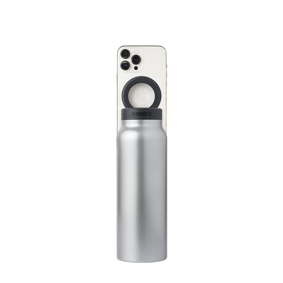 RINGO Water Bottle + Free Magnetic Booster Ring| Stainless Steel Hydration Bottle w/ Integrated MagSafe Phone Mount, 12Hrs Hot/24Hrs Cold, BPA-Free, Works w/ All Devices Android & iOS- Stainless 24Oz