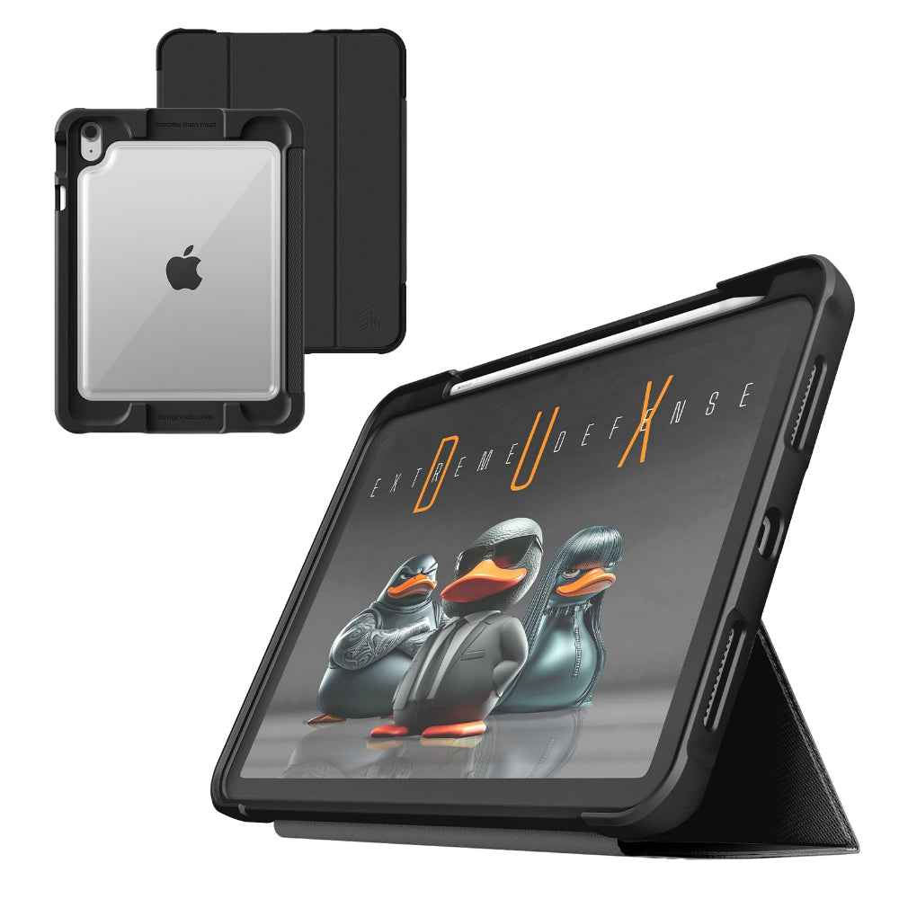 STM Dux Ultra Rugged Case for iPad A16 (2025)/10th Gen| Drop/Scratch Protection Folio, Transparent Back, Water-Resistant, Auto Sleep/Wake, Apple Pencil Storage, for Students & Professionals – Black