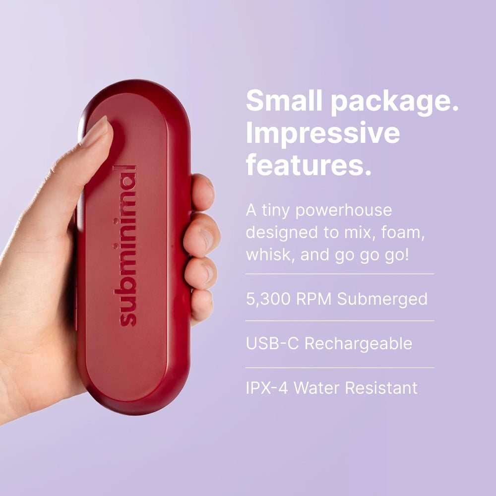 Subminimal NanoFoamer GO Portable Milk Frother, Handheld Microfoam Maker for Lattes, Cappuccinos and Flat Whites, Compact Travel Design with Carrying Case, 3 Interchangeable Impellers