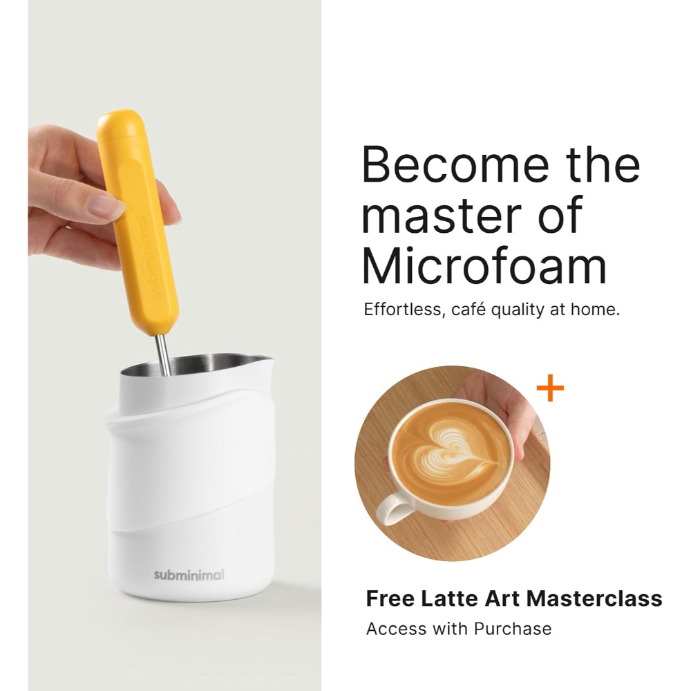 Subminimal NanoFoamer GO Portable Milk Frother, Handheld Microfoam Maker for Lattes, Cappuccinos and Flat Whites, Compact Travel Design with Carrying Case, 3 Interchangeable Impellers