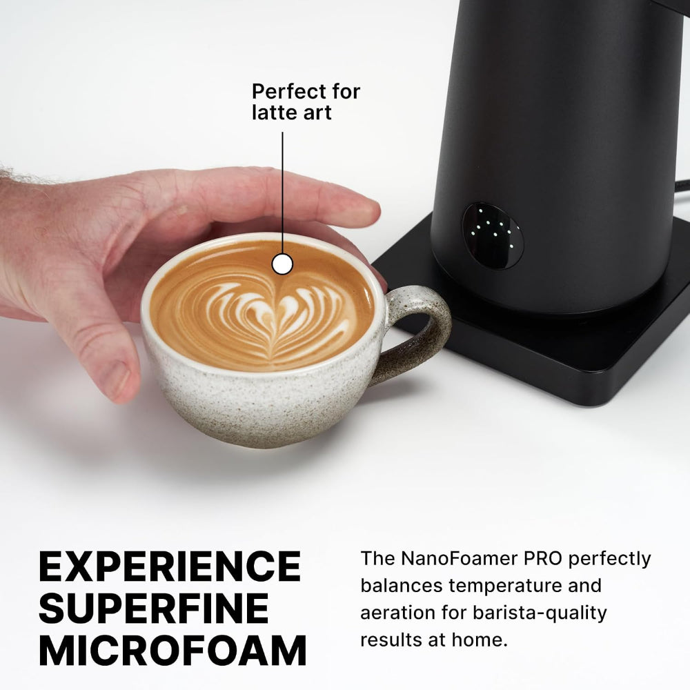SUBMINIMAL NanoFoamer PRO Gen 2 Milk Frother, Hands-Free Electric Milk Foamer, Automatic Microfoam Maker for Lattes, Cappuccinos & Flat Whites, Barista-Style Coffee Frother, Black