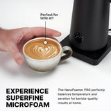 SUBMINIMAL NanoFoamer PRO Gen 2 Milk Frother, Hands-Free Electric Milk Foamer, Automatic Microfoam Maker for Lattes, Cappuccinos & Flat Whites, Barista-Style Coffee Frother, Black