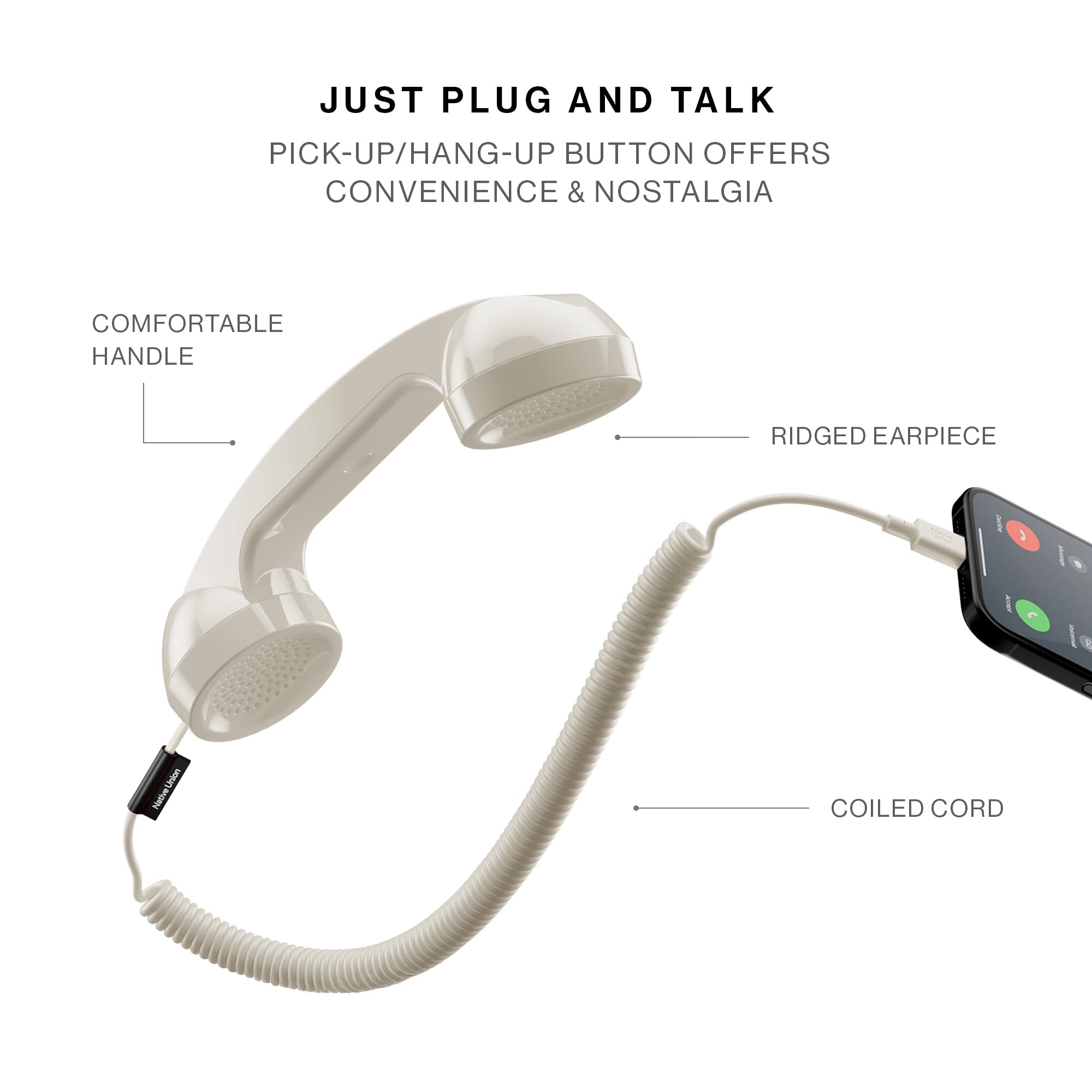 Native Union Pop Phone Alarm Retro Handset USB-C, Plug and Talk Connection, Hi-Quality Microphone and Speaker, Less Radiation, for iPhone 17/16/15 Tablets MacBooks Laptops w/ USB-C port