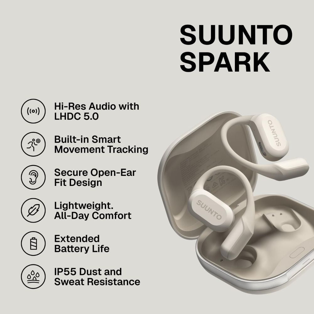 SUUNTO Spark Open-Ear Sport Headphones, Bluetooth Wireless Earbuds, Open-Ear Design, Sports & Workout Headphones, Lightweight Outdoor Earphones, Comfortable Fit, White