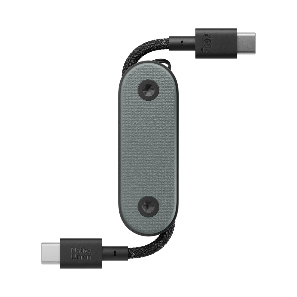 Native Union Pocket USB-C to USB-C Cable| 6.5in/17cm Portable USB-C Charging Cable and Keychain, Versatile Heavy Duty Design, w/ Cable Management, Eco-Friendly Recycled Material - Slate Green