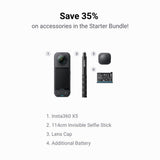 Insta360 X5 Starter Bundle|X5 Camera + Extra Battery + 114cm Invisible Sefie Stick + Lens Cap, 15m Waterproof 8K 360 Action Camera, Low Light Capture, for Creators & Starters Kit