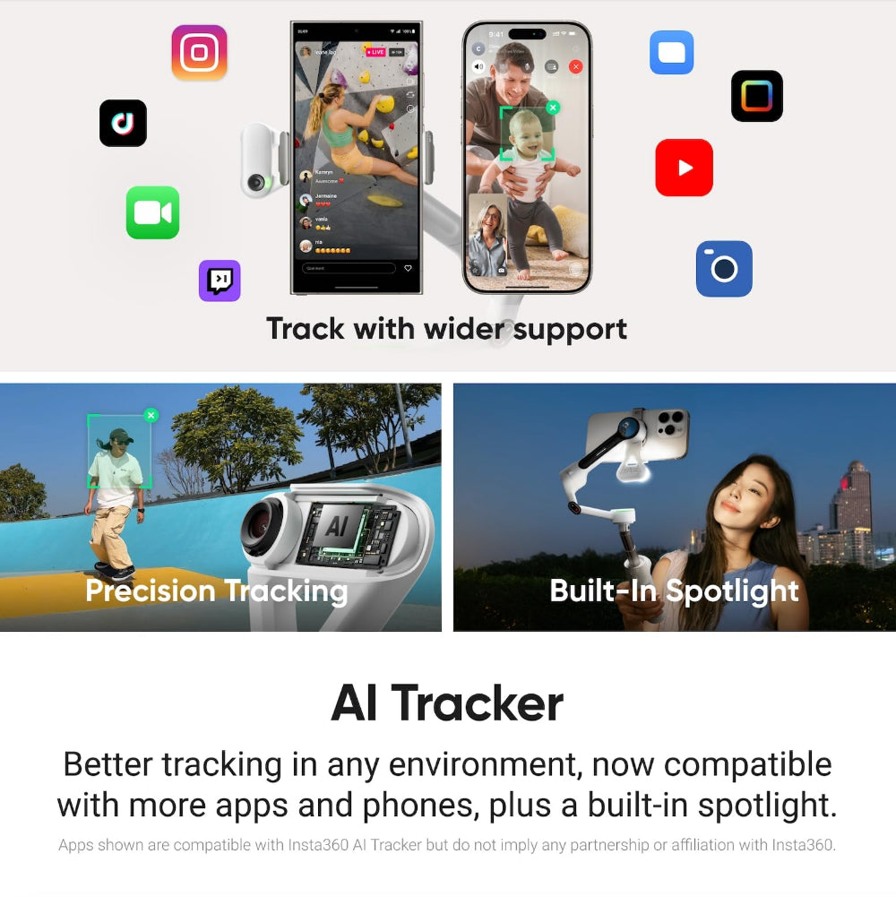 مجموعة مثبتات Insta360 المحمولة باليد مع جهاز تتبع Flow 2 بتقنية الذكاء الاصطناعي