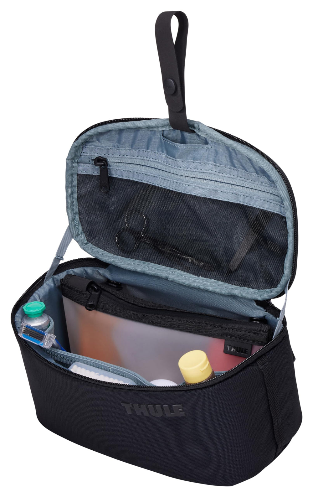 Thule Subterra 2 Toiletry Bag, Travel Organizer with TPU-Coated Interior, Removable 3-1-1 Pouch, Hang Strap, Black