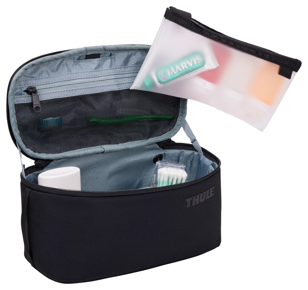 Thule Subterra 2 Toiletry Bag, Travel Organizer with TPU-Coated Interior, Removable 3-1-1 Pouch, Hang Strap, Black