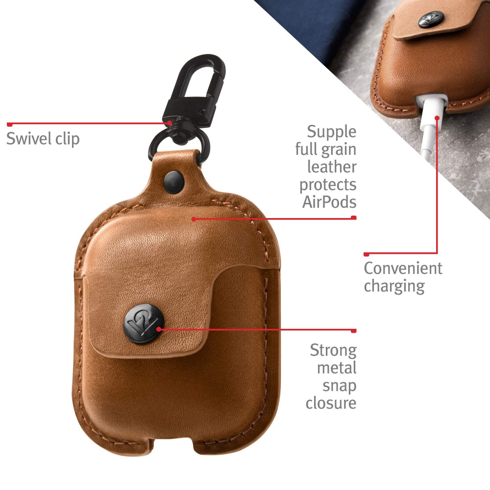 TWELVE SOUTH AirSnap Leather Protective Case for AirPods - Cognac