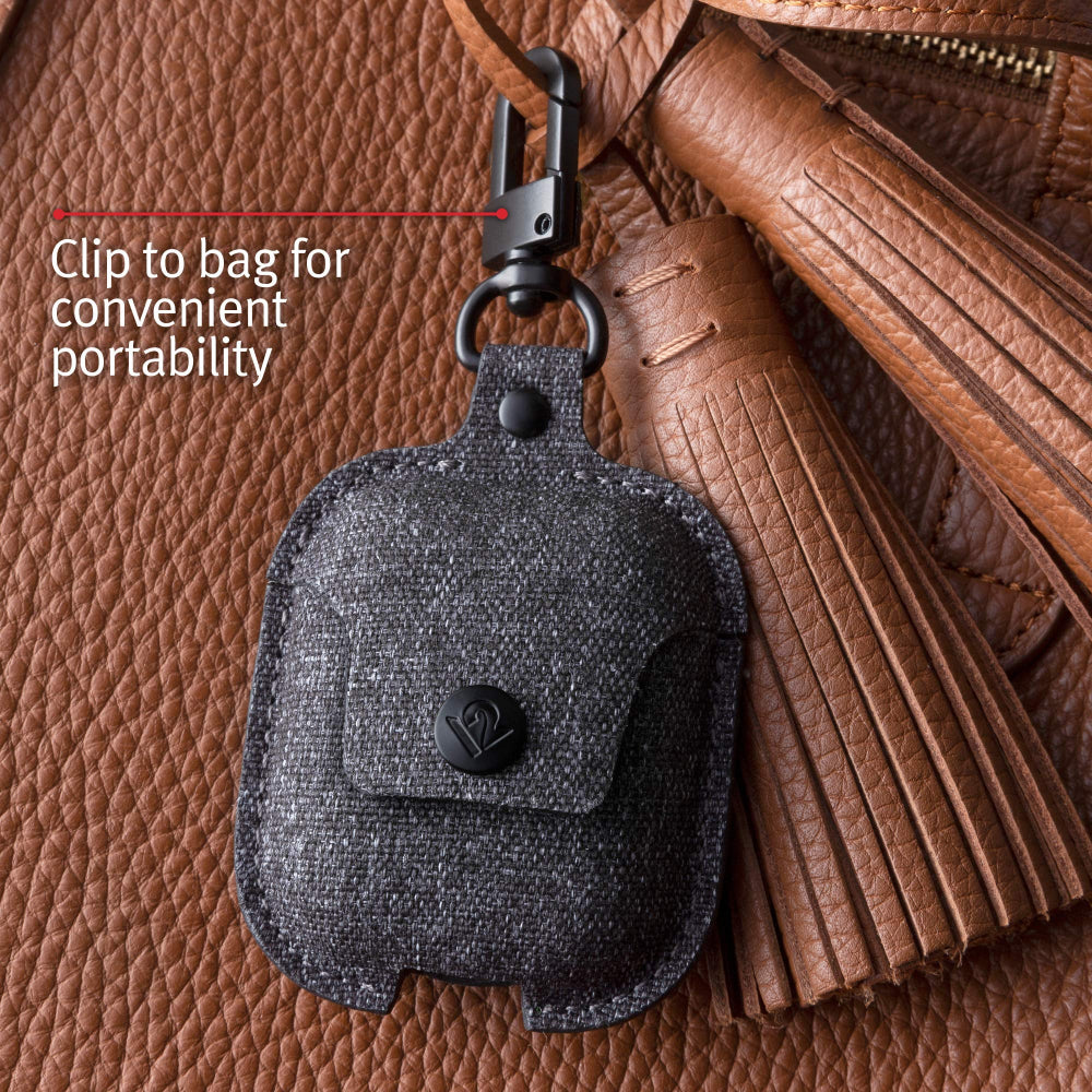 TWELVE SOUTH AirSnap Leather Protective Case for AirPods - Dark Gray Twill
