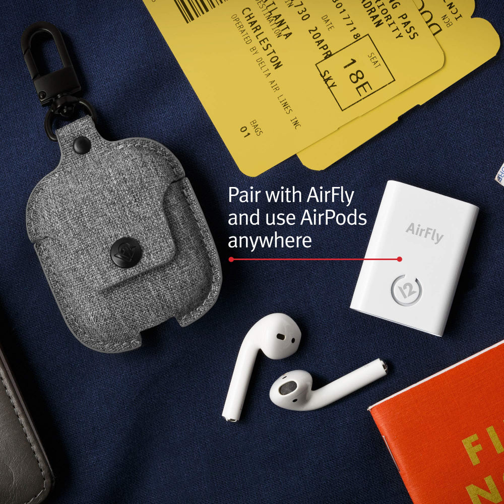 TWELVE SOUTH AirSnap Leather Protective Case for AirPods - Light Gray Twill